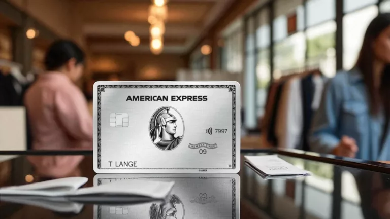 American Express Platinum Card vor einem Shop-Hintergrund