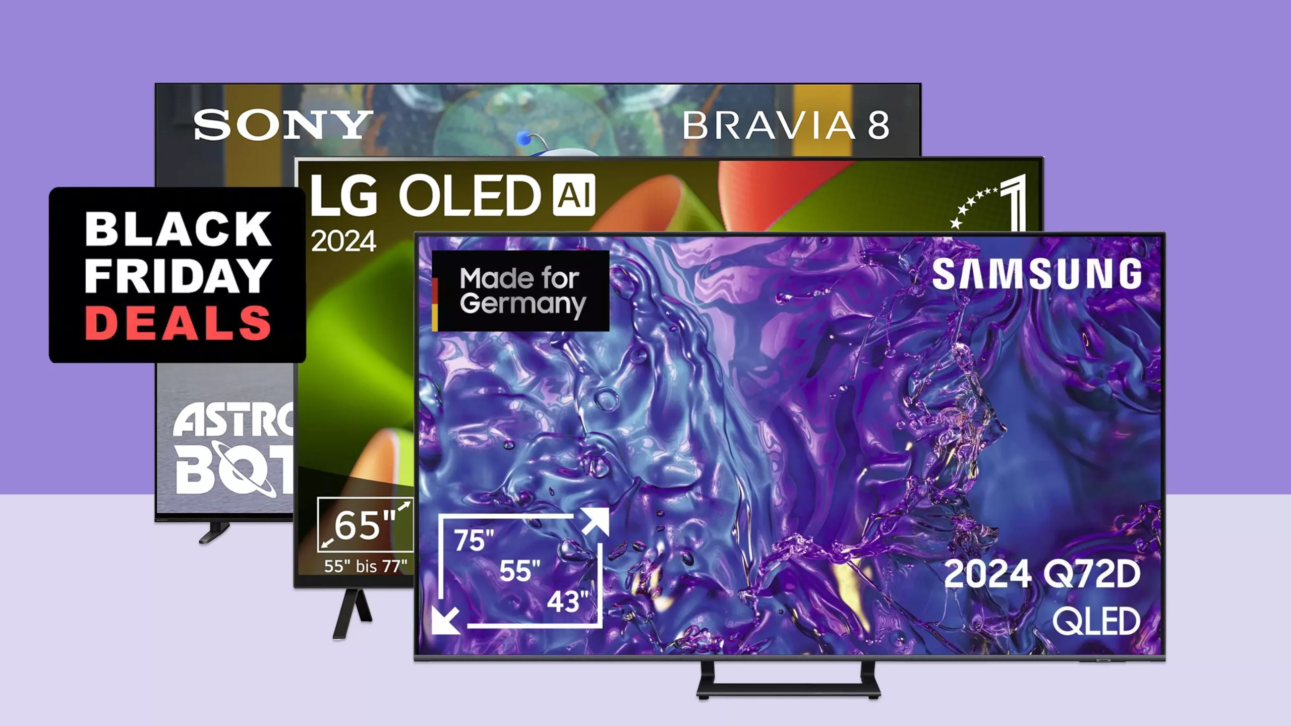 Smart-TV vor rotem Hintergrund mit Banderole mit Hinweis zum Black Friday