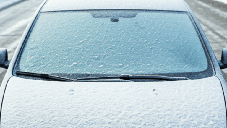Zugefrorene Windschutzscheibe eines PKW als Symbolbild für Autozubehör im Winter