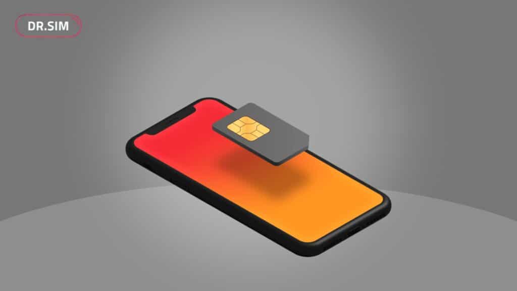 Smartphone mit Sim Karte und Dr. Sim Logo