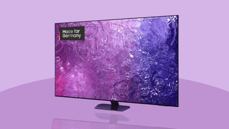 Samsung QN90X zum Bestpreis bei Amazon vor lila Hintergrund