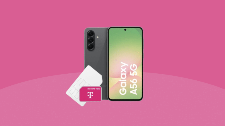 Samsung Galaxy A56 vor pinkem Hintergrund
