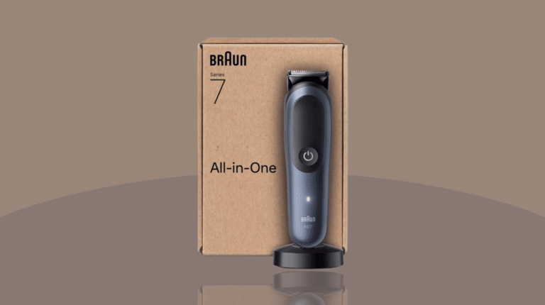 Braun All-in-One Series 7 vor braunem Hintergrund