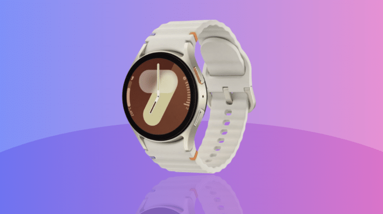 Samsung Galaxy Watch 7 vor lila Hintergrund