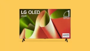 LG B4 OLED vor gelbem HIntergrund