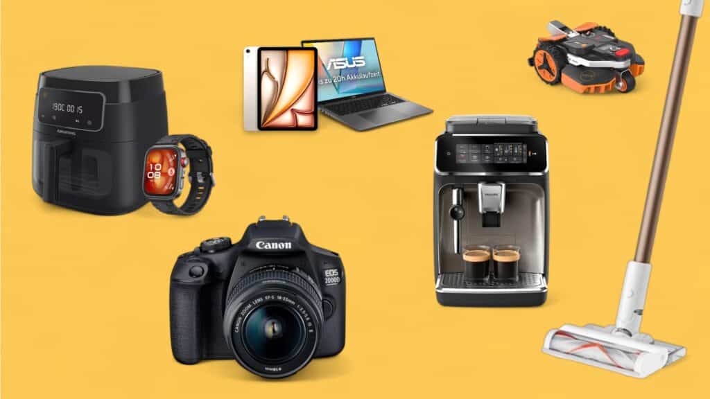 Deals des Tages vor gelbem Hintergrund