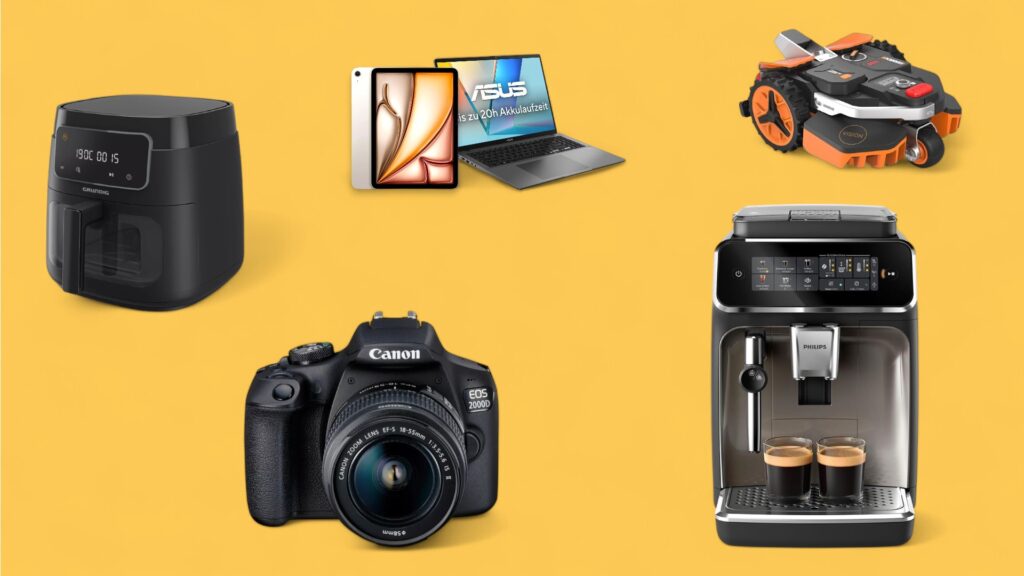 Deals des Tages vor gelbem Hintergrund