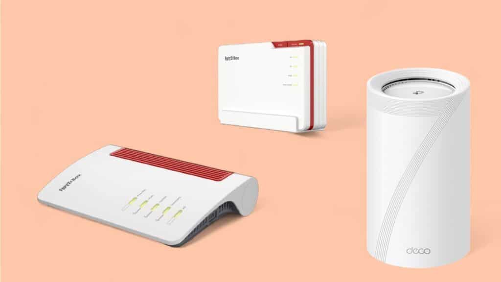 Router-Angebot vor pfirsichfarbenem Hintergrund