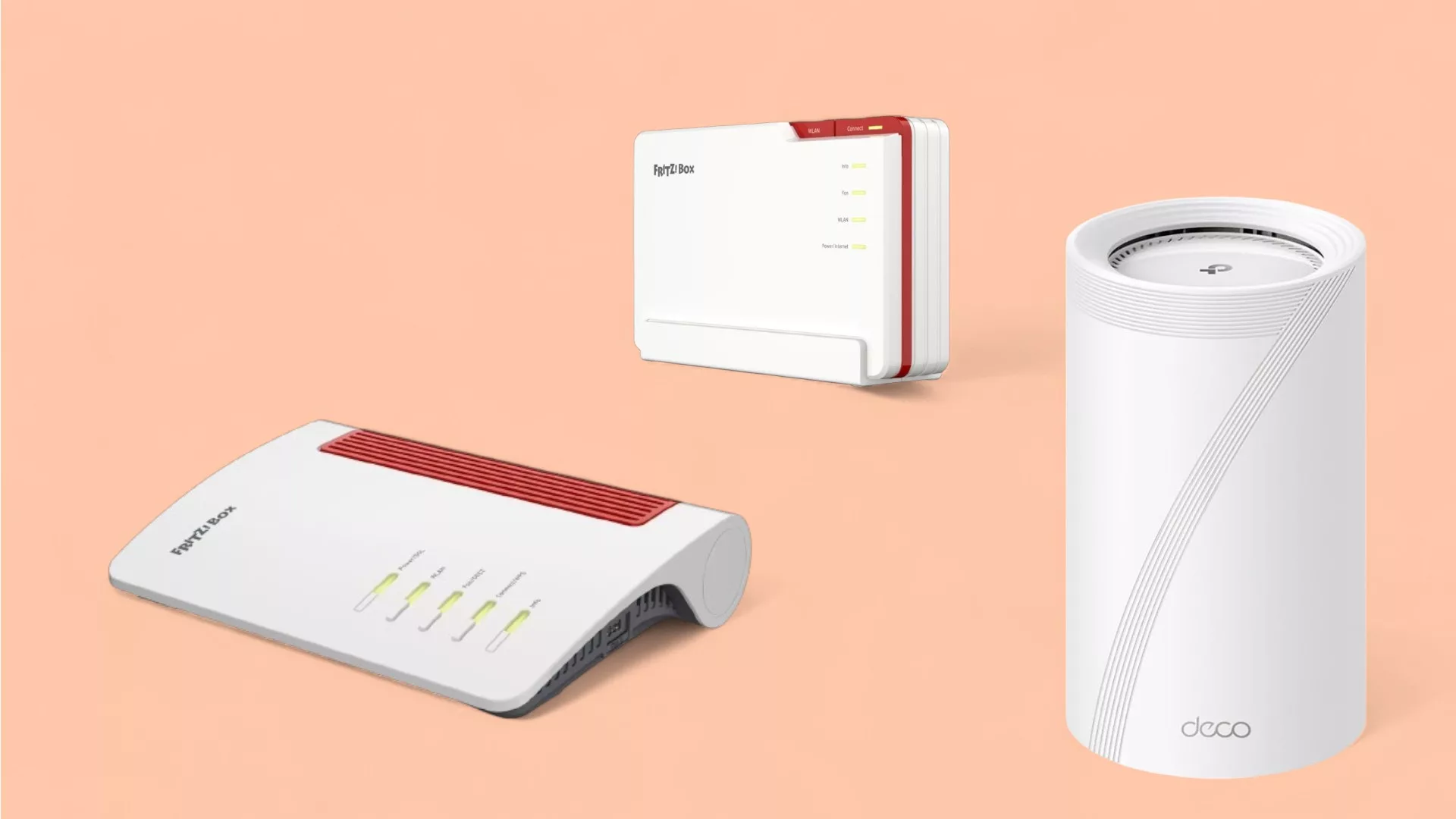 Router-Angebot vor pfirsichfarbenem Hintergrund
