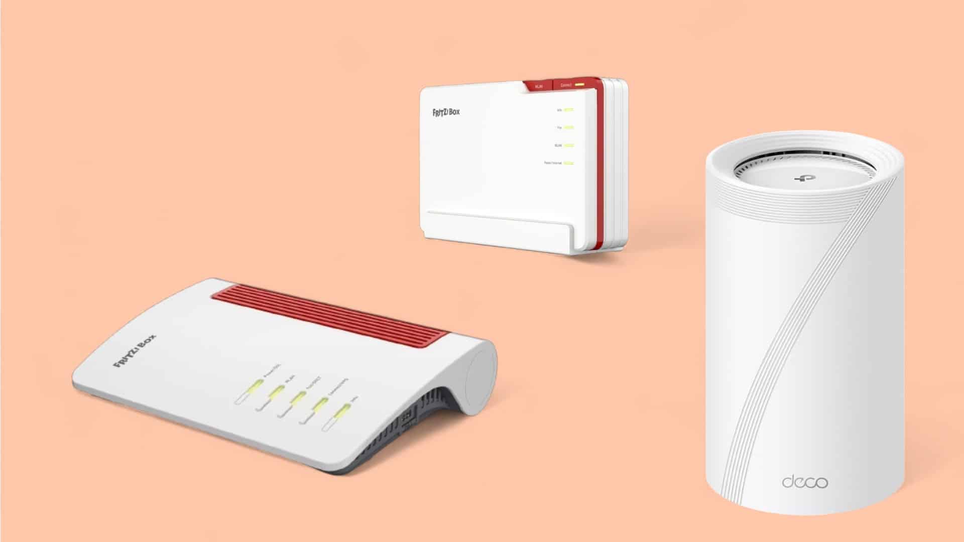 Router-Angebot vor pfirsichfarbenem Hintergrund