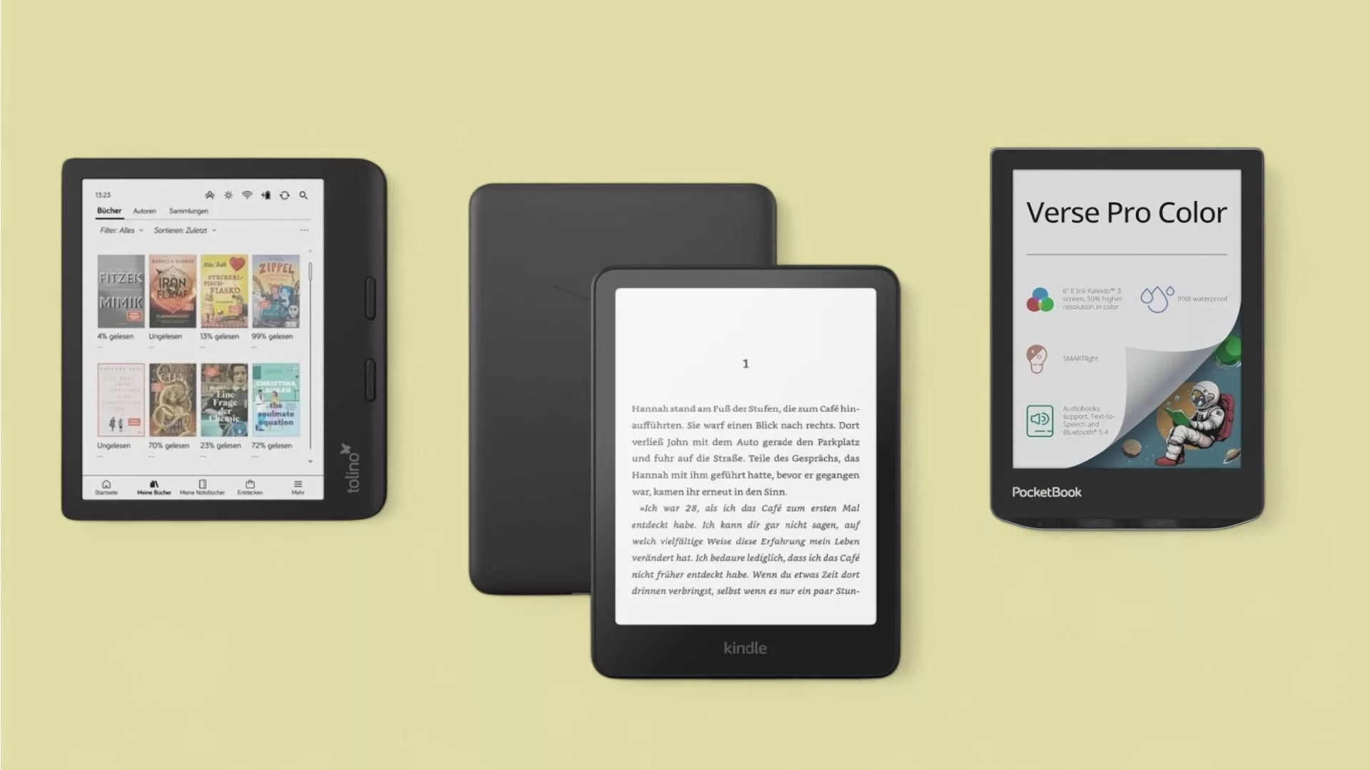 eBook-Reader-Angebot vor beigem Hintergrund