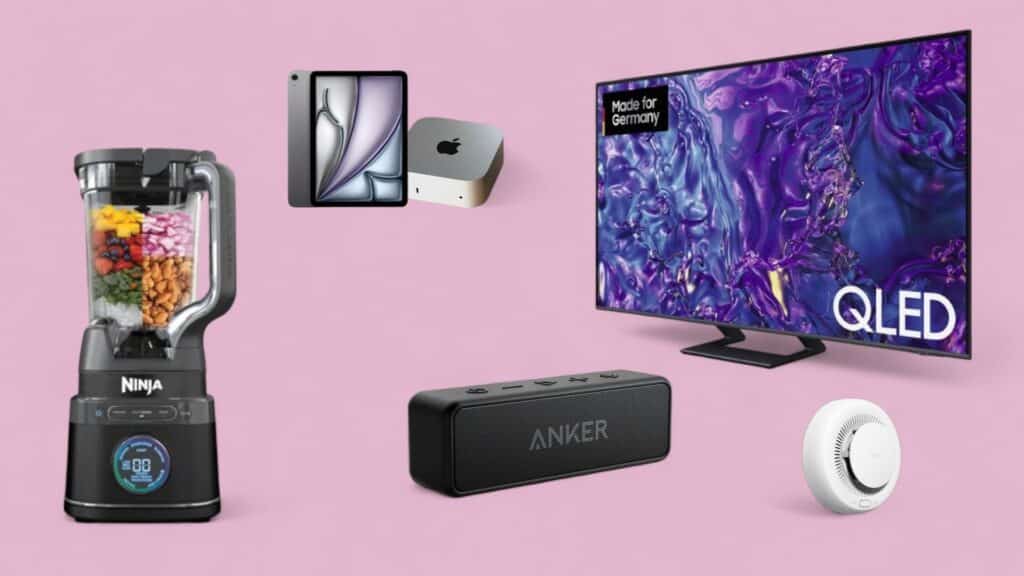 Deals des Tages vor lila Hintergrund