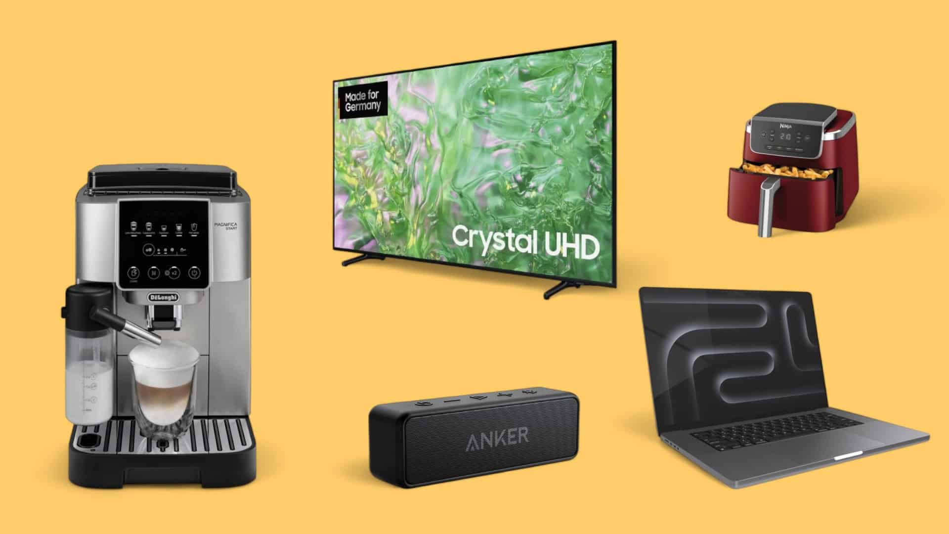 Deals des Tages vor gelbem Hintergrund