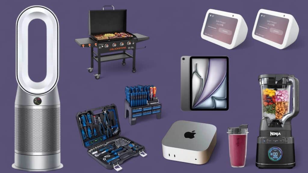 Deals des Tages vor lila Hintergrund