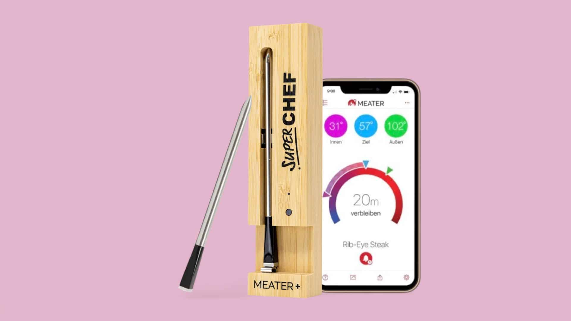 Meater Plus im Angebot vor lila Hintergrund