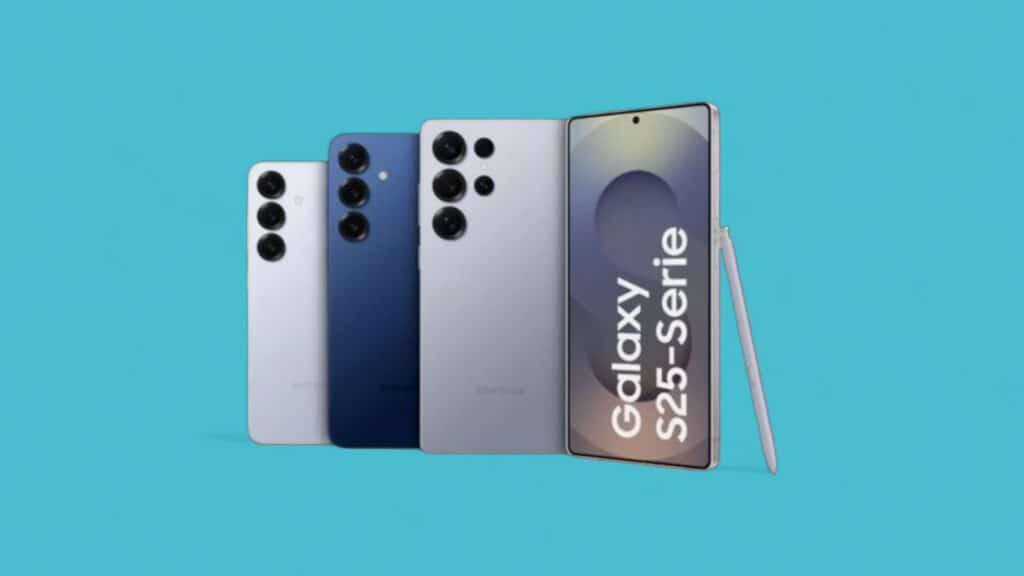 Samsung Galaxy S25 vor blauem Hintergrund