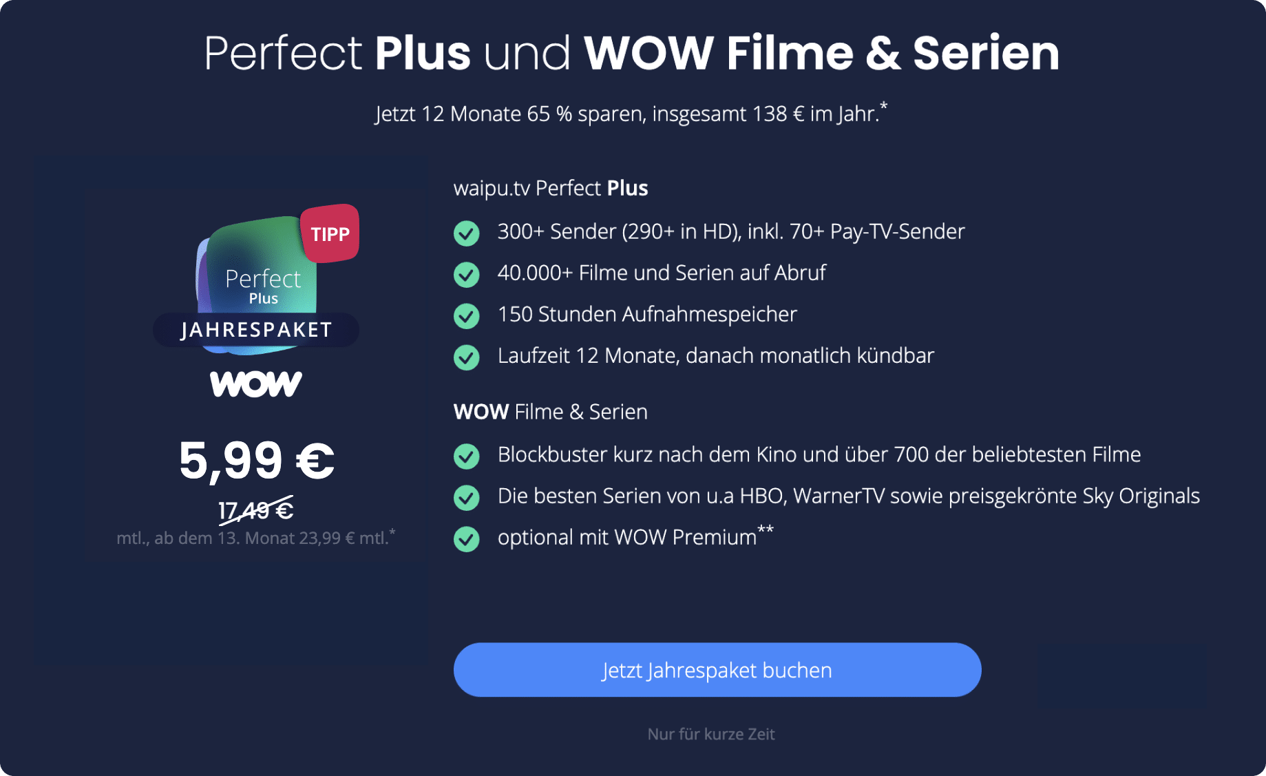 Waipu.tv Perfect Plus mit WOW Filme und Serien