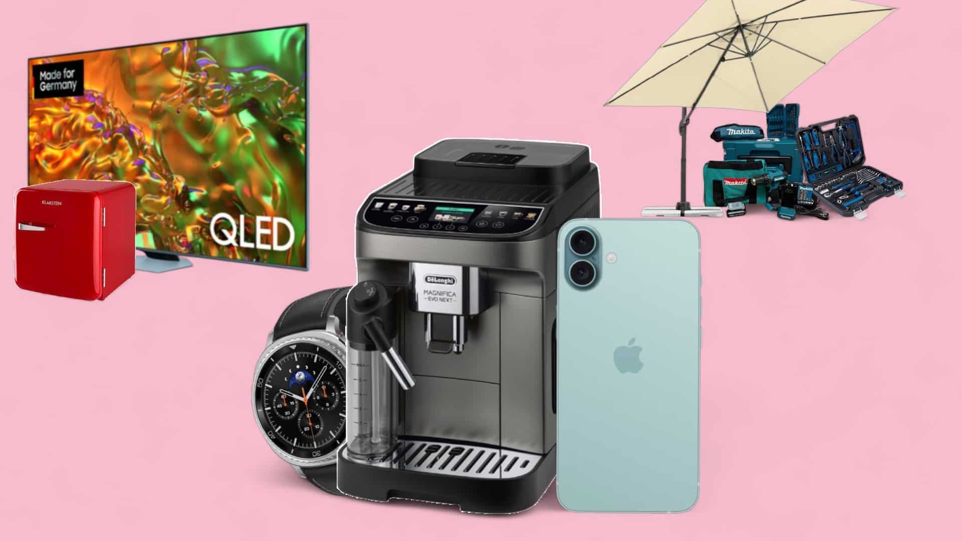 Deals des Tages vor lila Hintergrund