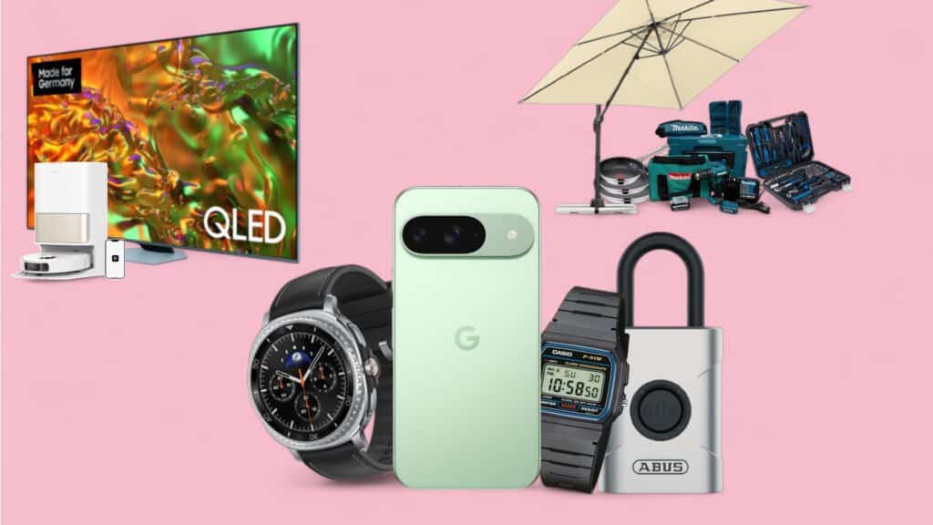 Deals des Tages vor lila Hintergrund