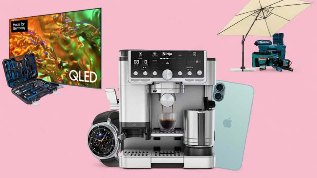 Deals des Tages vor lila Hintergrund