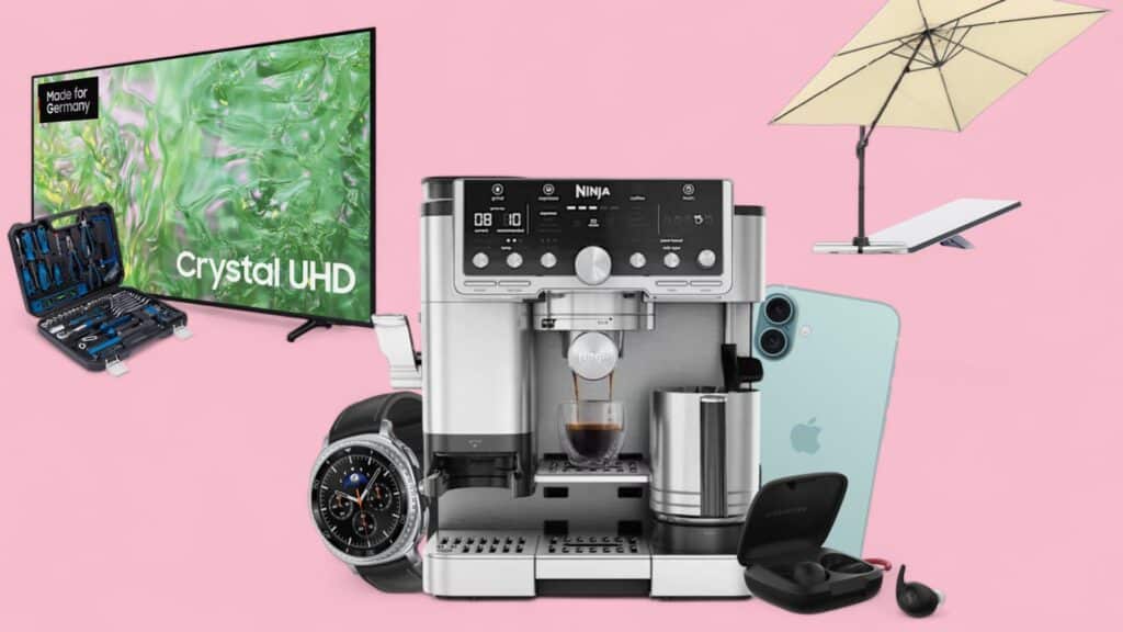 Deals des Tages vor lila Hintergrund