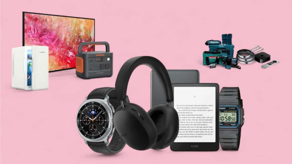 Deals des Tages vor lila Hintergrund