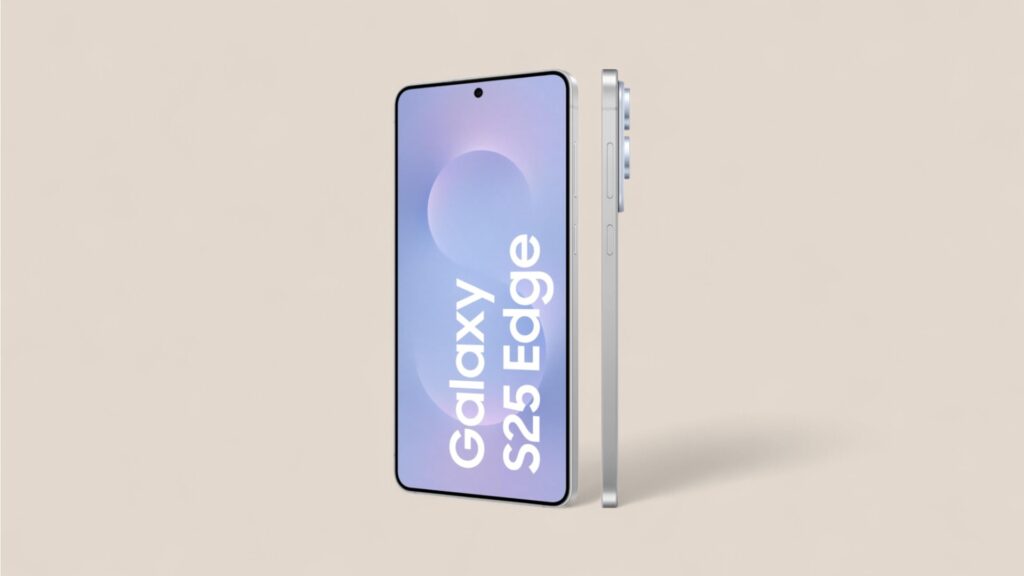Samsung S25 Edge im Angebot vor beigem Hintergrund