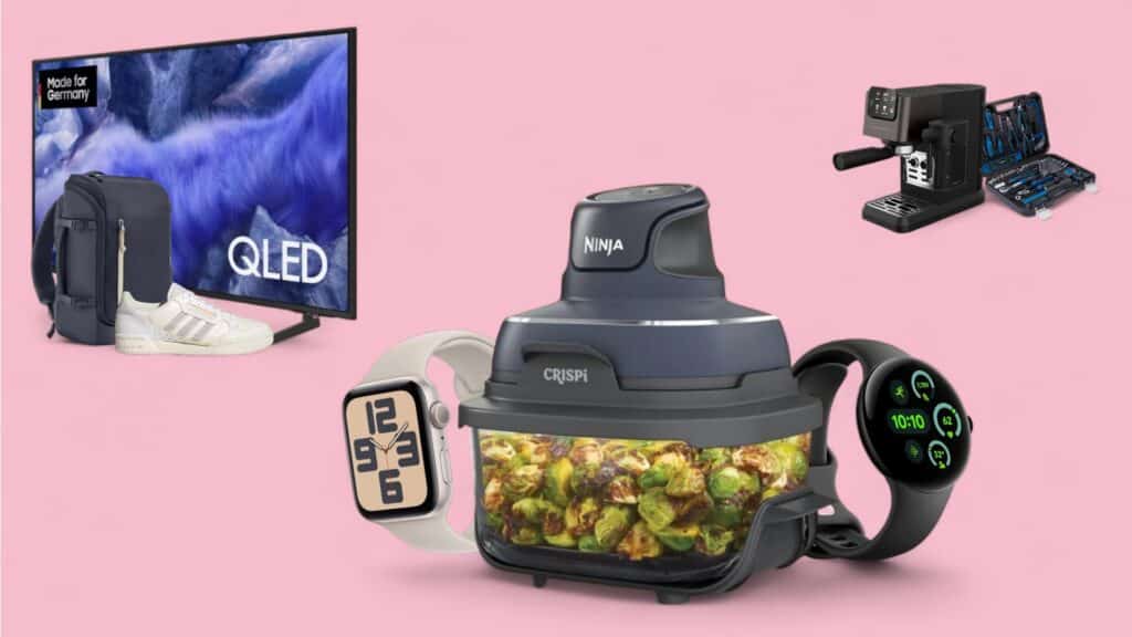 Deals des Tages vor pinkem Hintergrund