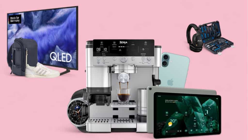 Deals des Tages vor pinkem Hintergrund