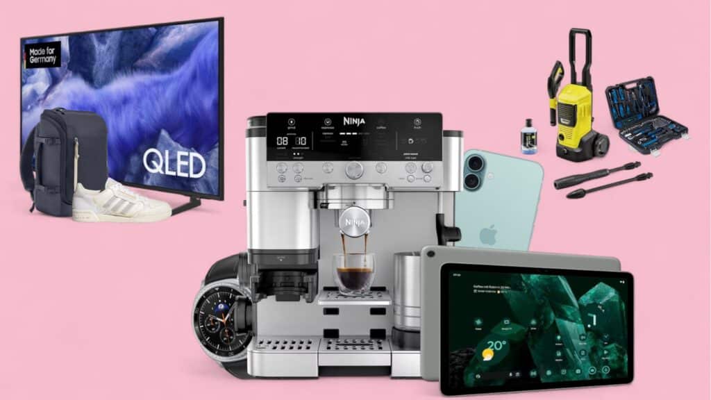 Deals des Tages vor pinkem Hintergrund