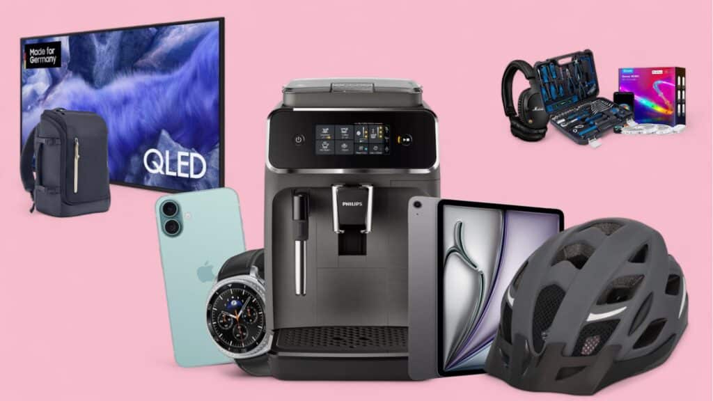 Deals des Tages vor pinkem Hintergrund