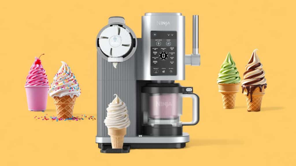 Ninja Swirl im Angebot mit Softeis vor gelbem Hintergrund