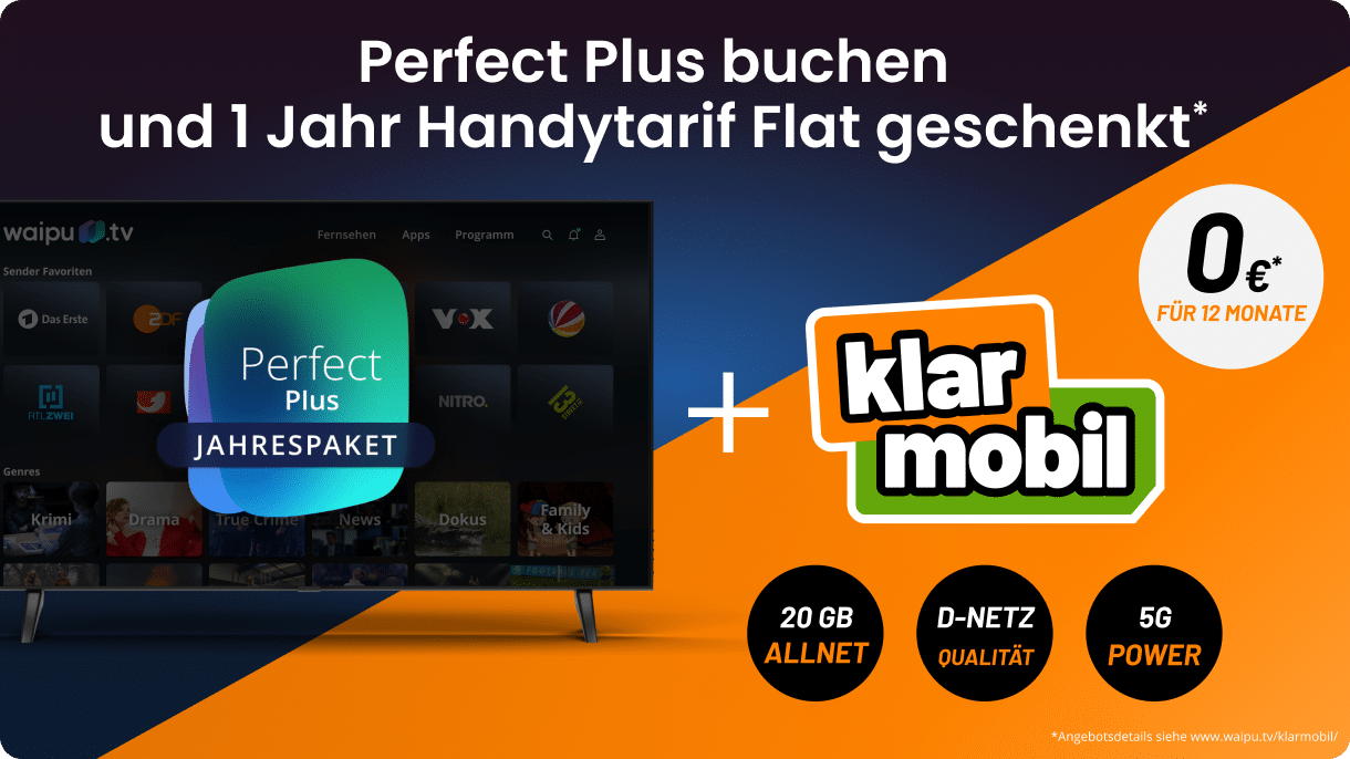Waipu.tv Perfect Plus mit kostenloser 20GB Vodafone Allnet Flat