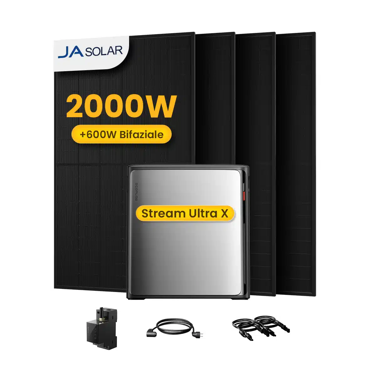 EcoFlow Stream Ultra X, All-in-One Speicher für Balkonkraftwerke, mit 4 x 500 JA Solar Bifaziale Solarmodule, by Powerness