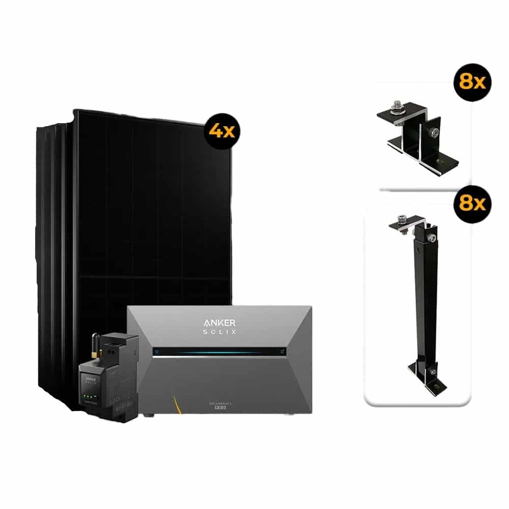 Balkonkraftwerk 2000W mit Speicher Anker SOLIX 3 Pro - Komplettset Flachdach/Boden