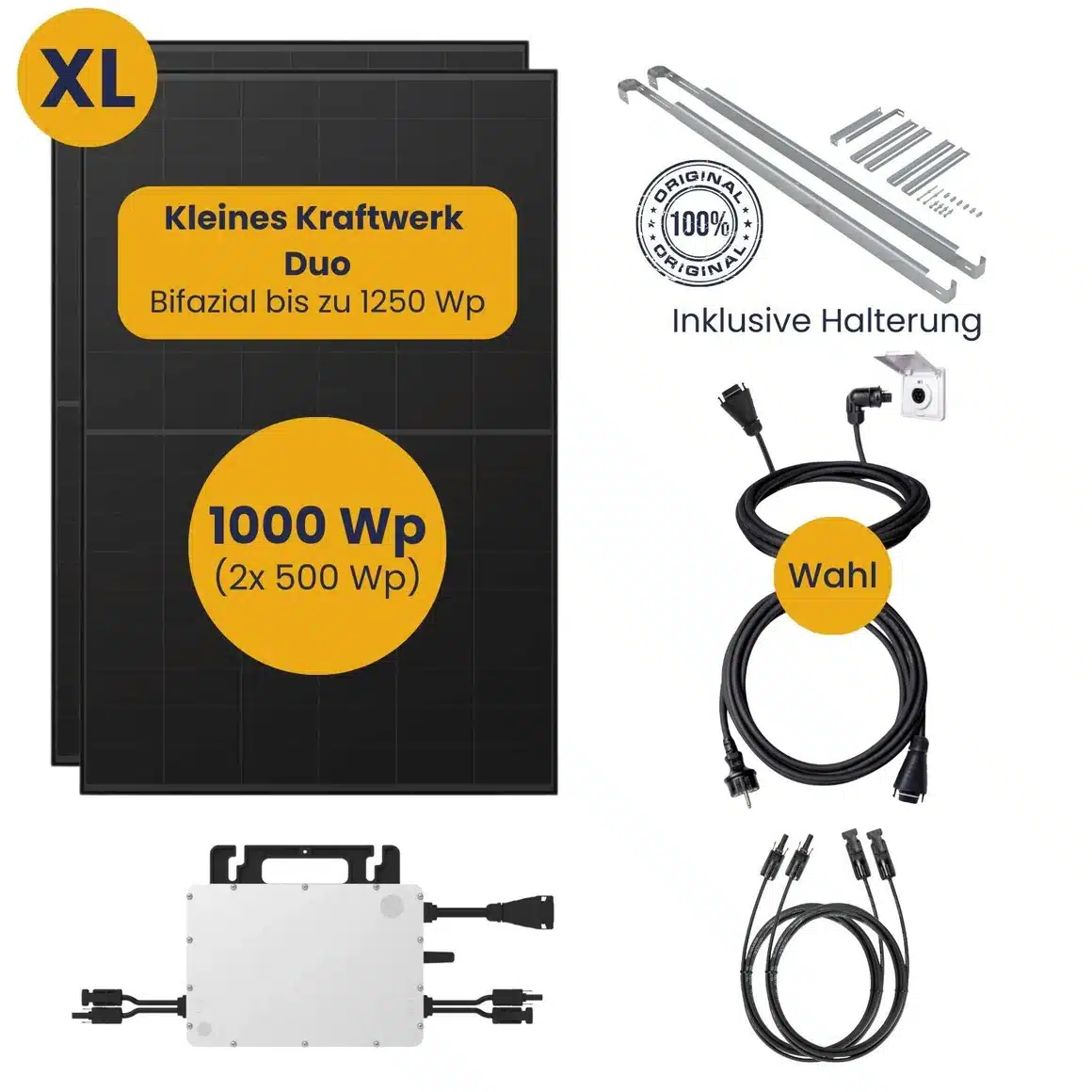 Kleines Kraftwerk XL Duo Gitterbalkon Komplettpaket (1000Wp+) Bifazial