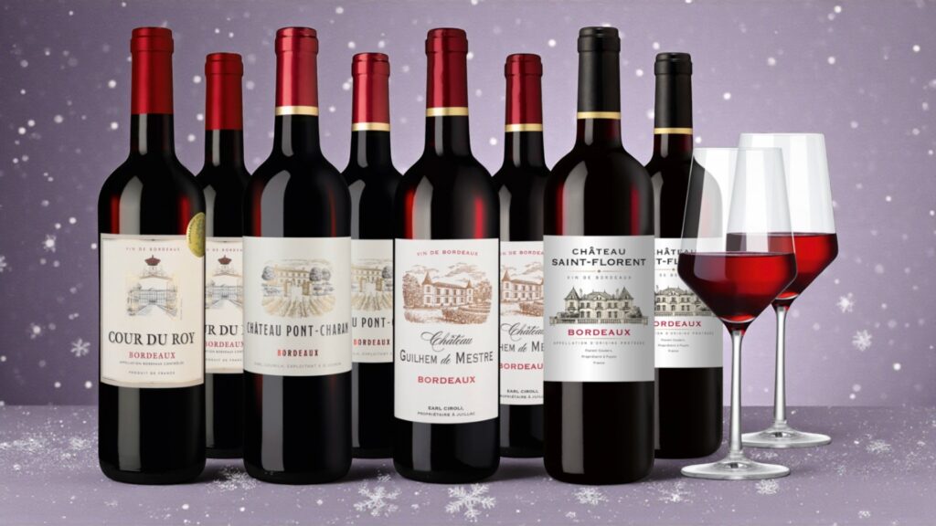 Acht Flaschen Rotwein mit Gläsern bei Hawesko im Angebot