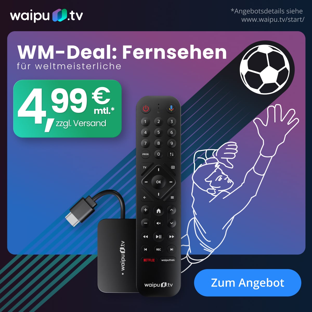 WM-Deal: waipu.tv Start-Paket inkl. Stick