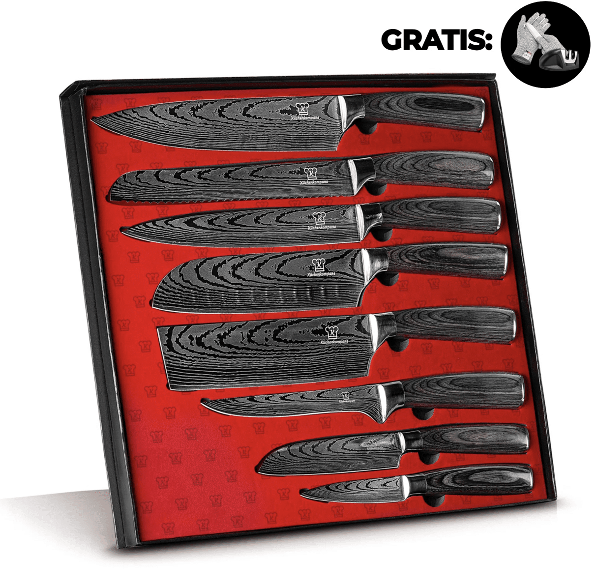 Premium Messerset + Gratis Schärfer und Schnitthandschuh
