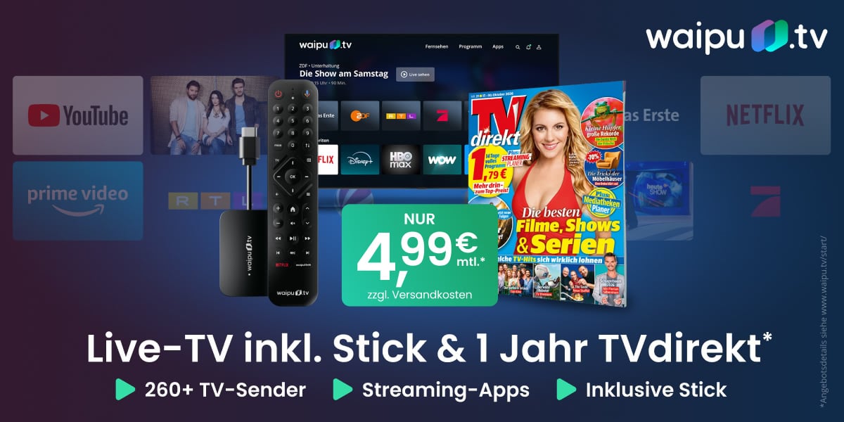 Waipu.tv-Start-Jahrespaket inkl. Waipu.tv Stick (2. Generation) +1 Jahr TVdirekt