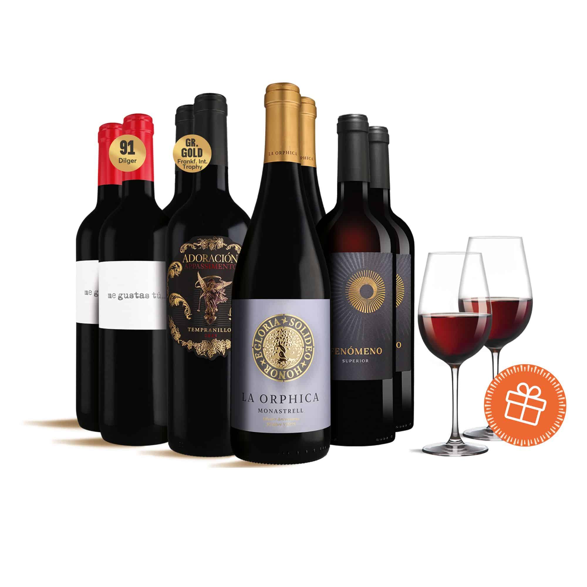 8 Flaschen Vinos Primitivo-Stil Paket inkl. 2 Gläser